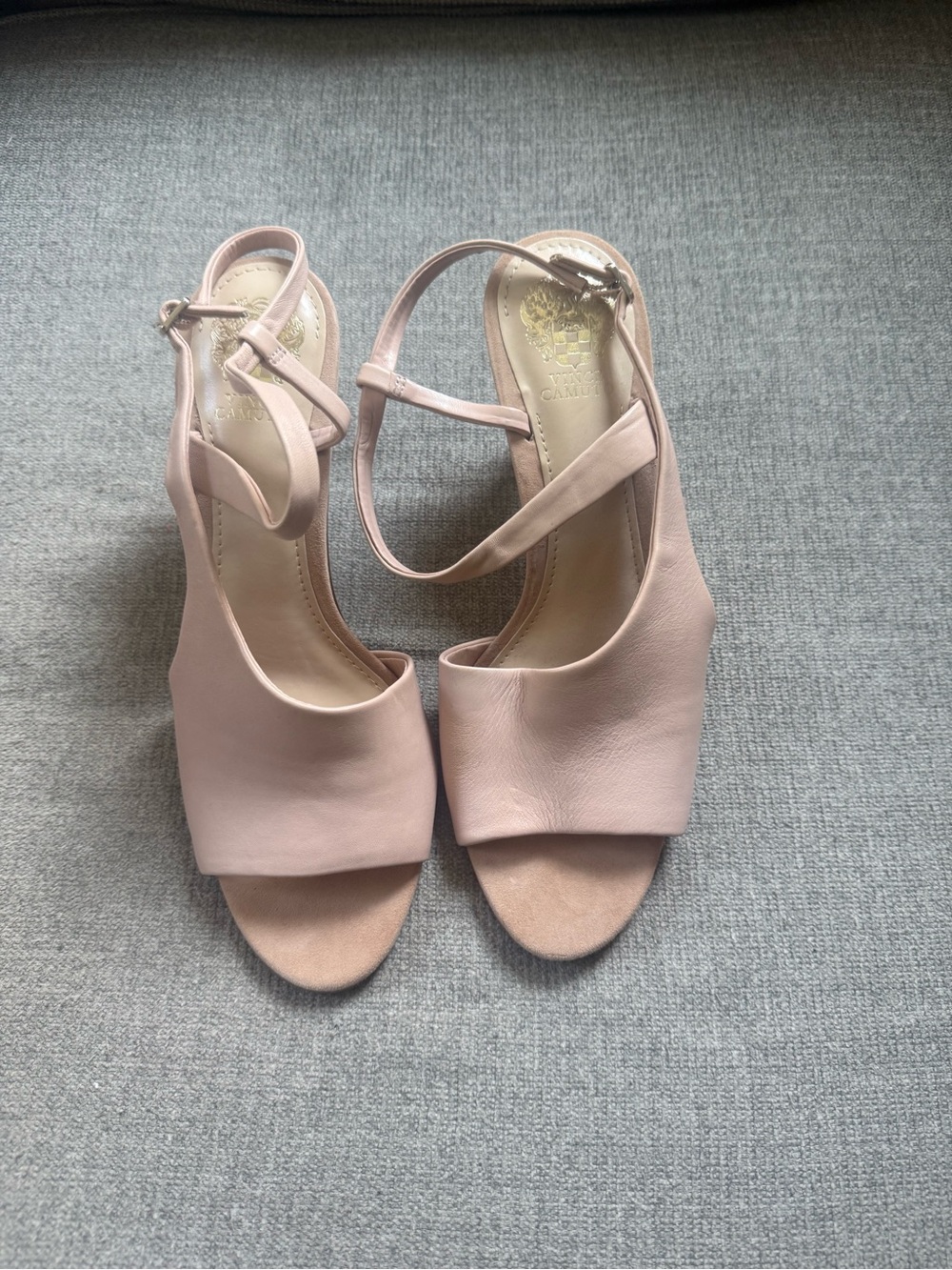 Nude Leather Open-Toe Ankle Strap Sandals